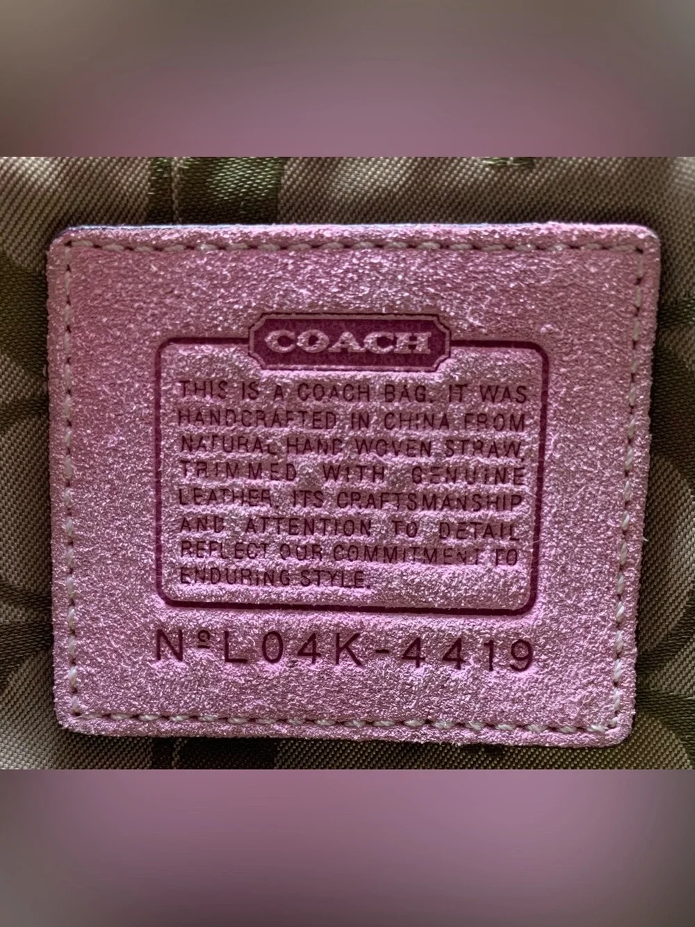 Coach Vintage 2004 Hamptons Pink Metallic Leather, Suede & Straw Tote,